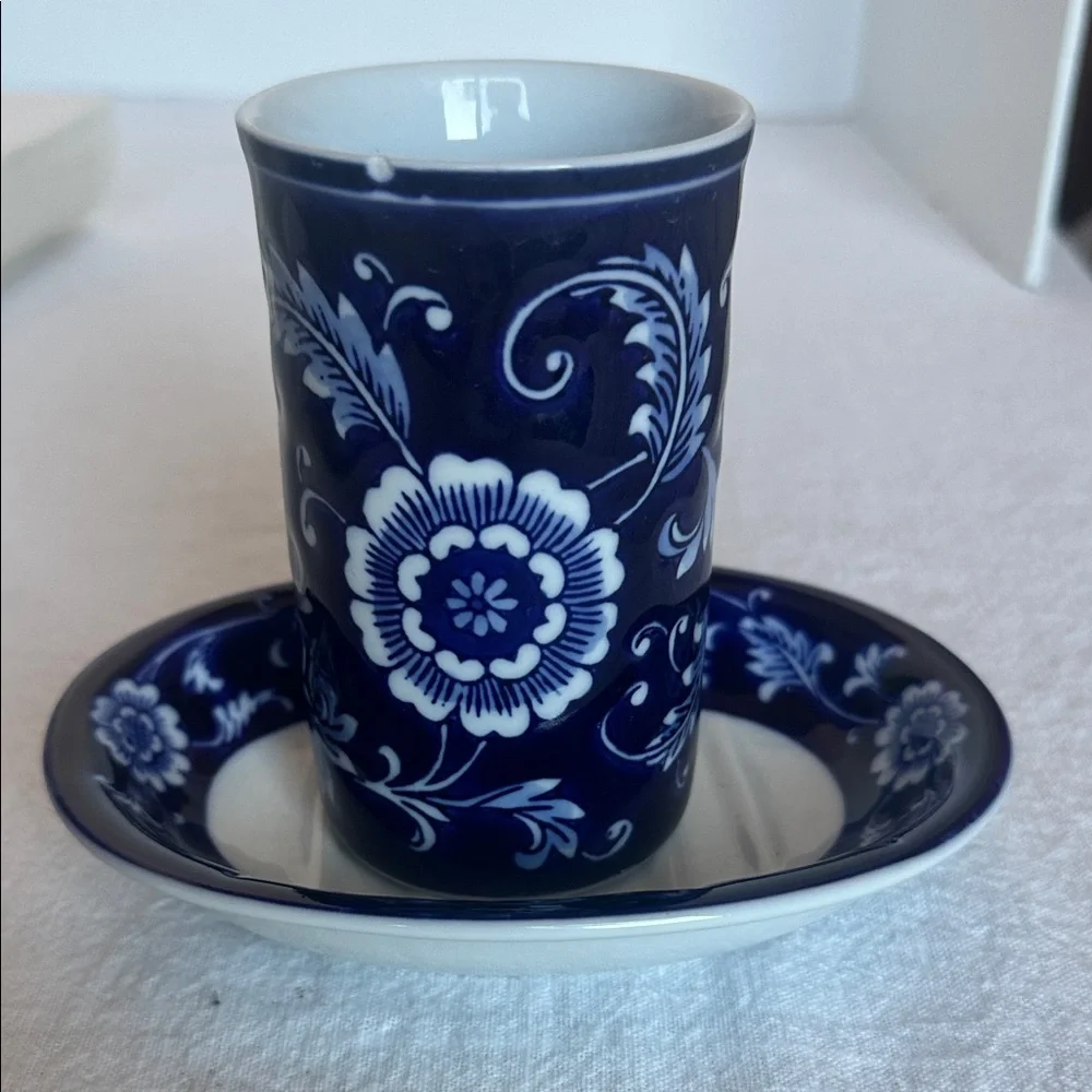 Pier 1 Blue and White Ceramic soap Dish Set